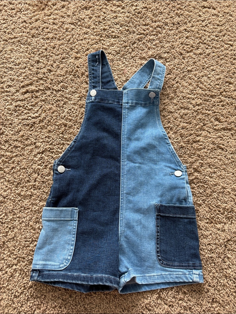 Epic Threads Two-Tone Blue Denim Overalls Shorts